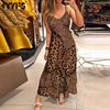 Dámská móda Léto Jaro Leopardí potisk ležérní šaty bez rukávů s výstřihem do V a vysokým pasem