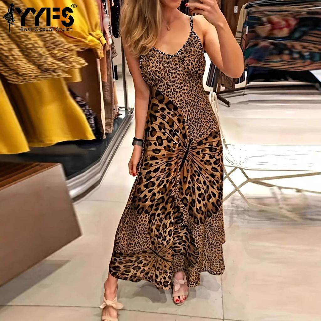 YYFS Damenmode, Sommer, Frühling, Leopardenmuster, ärmellos, V-Ausschnitt, hohe Taille, Freizeitkleider