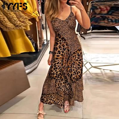 Women's Fashion Summer Spring Leopard Print Sleeveless V-Neck High Waist Casual Dresses