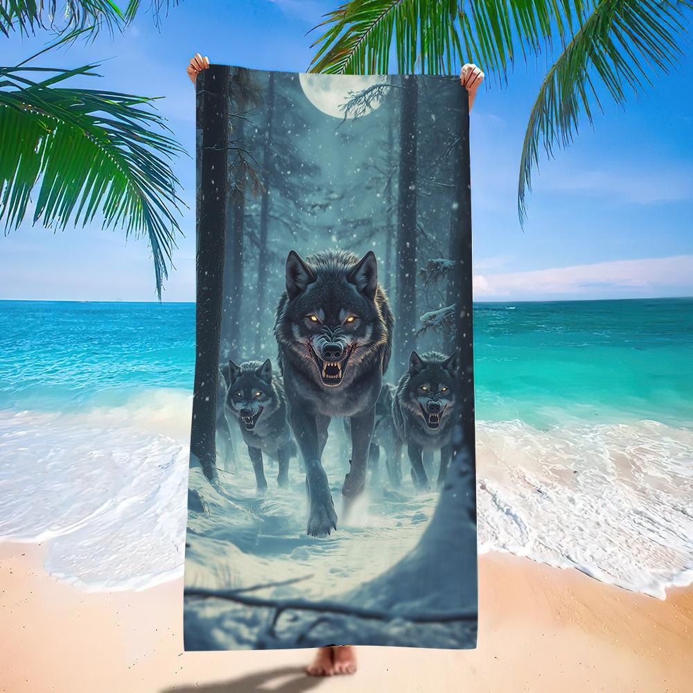 Wolf Beach Towel Class A European And American Microfiber Bath Towel Adult Men And Women Summer Printed Towel