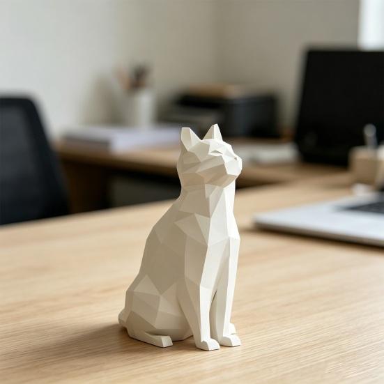 Baizihuahu Geometric Cat Figurine, 3D Printed Low-Poly Sculpture, Modern Artistic Statue for Home Table Shelf Decoration