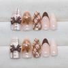 Plaid Bow Ombre French Nails: Autumn/Winter Retro Sweet Style False Nail Stickers, One Size