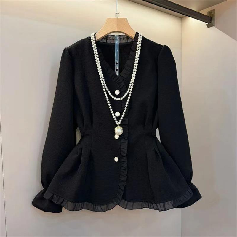 Frühling Herbst Taillenformendes Langarmhemd Elegant Lässig und Mode Basisbluse Einfarbige Damenhemden