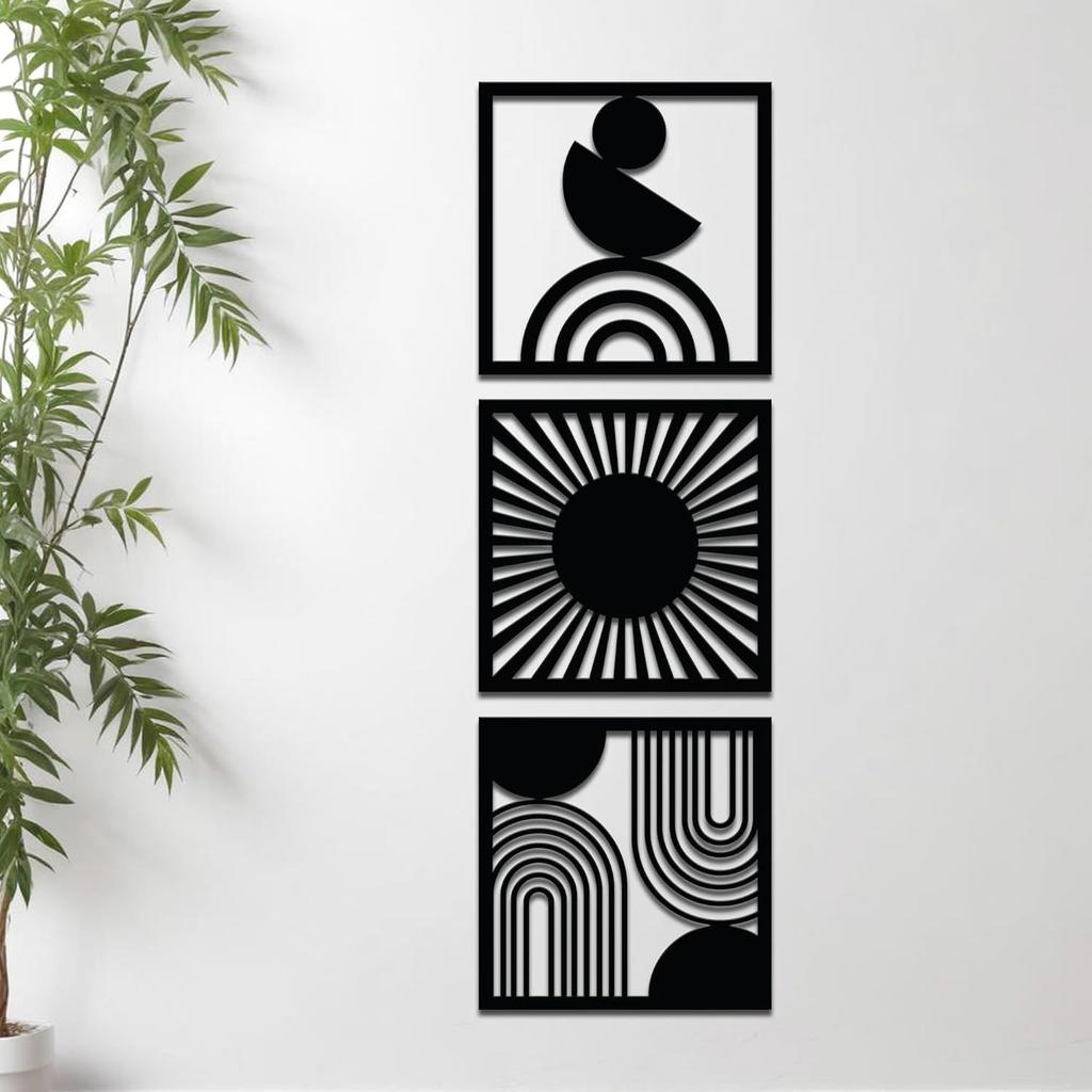 Pre-Laminated Pine Wood Modern Boho Wall Art | Laser Cut Precision | For Home Décor | For Gifting (Set of 3)