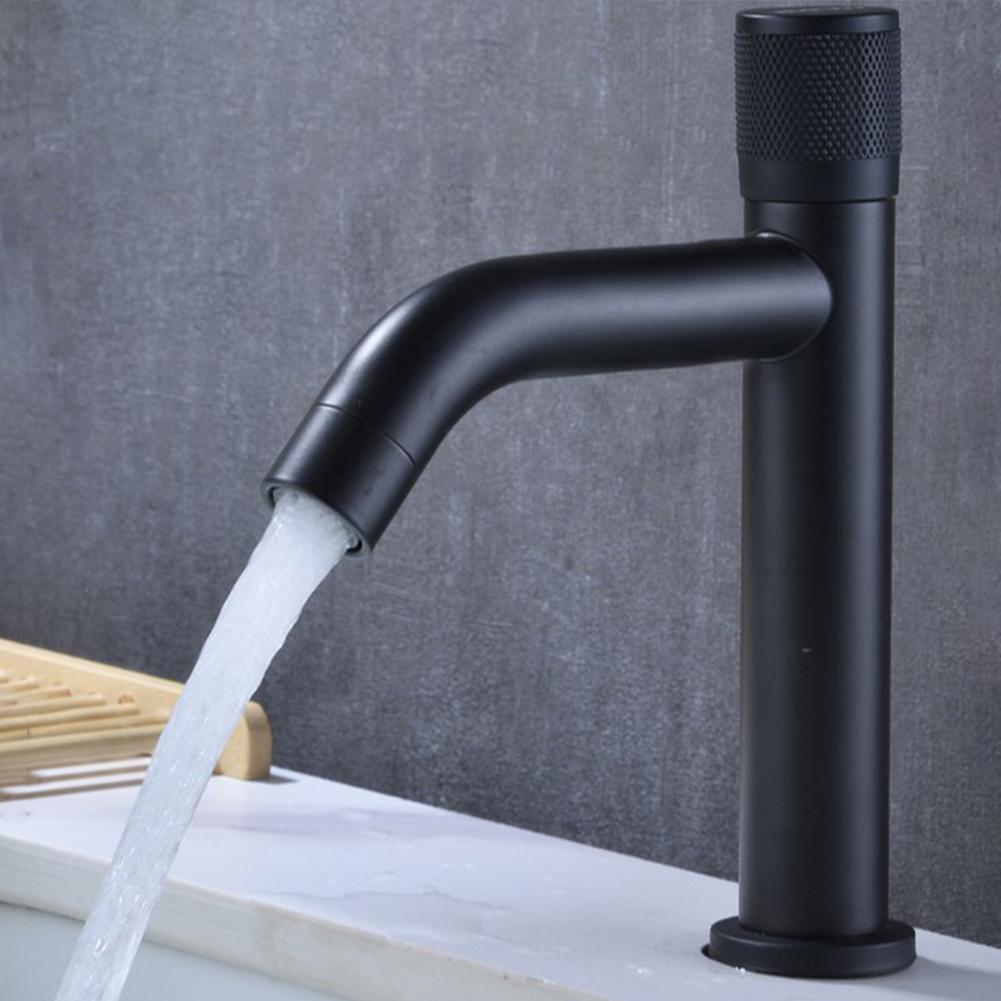Basin Faucet Single Hole Cold Sink Water Tap Bathroom Cabinet Washbasin Faucet Black Silver Stainless Steel Deck Mounted Faucets