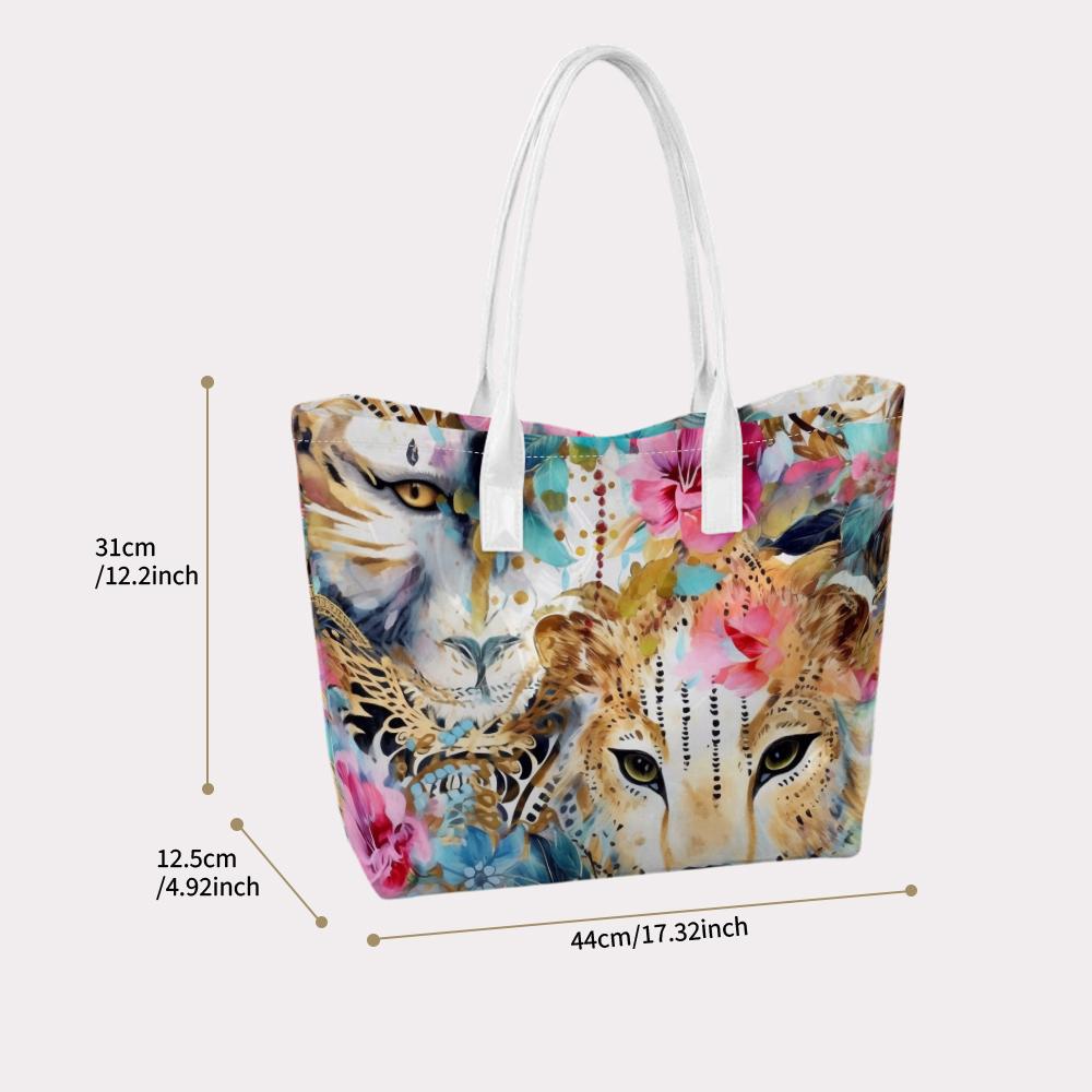 Vibrant Cheetah Print Tote Bag Fashion Casual Large Capacity Daily Outdoor Shoulder Shopping Bag