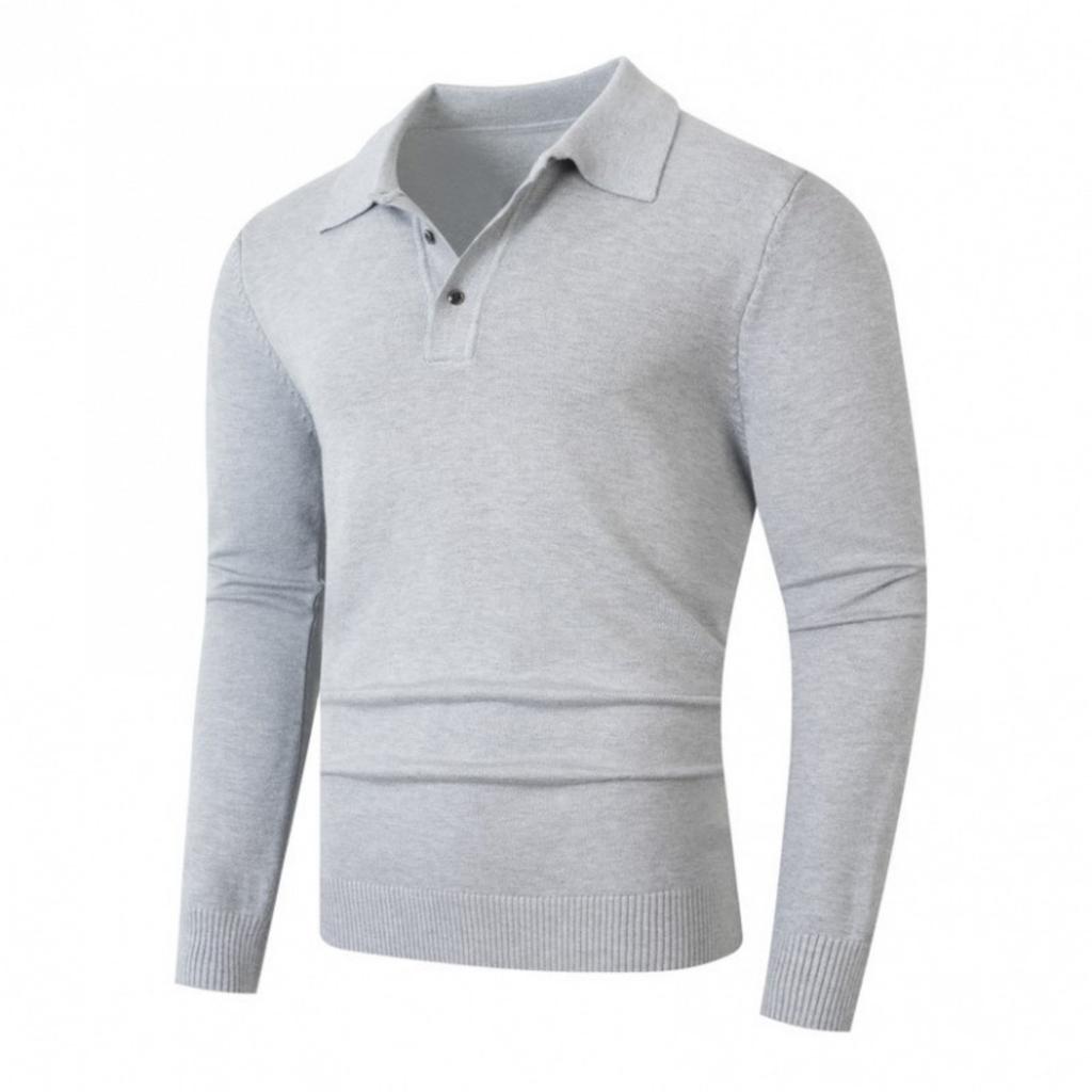 Men's Casual, Form-fitting Solid-color Square-neck Button Knitted Long-sleeved Sweater