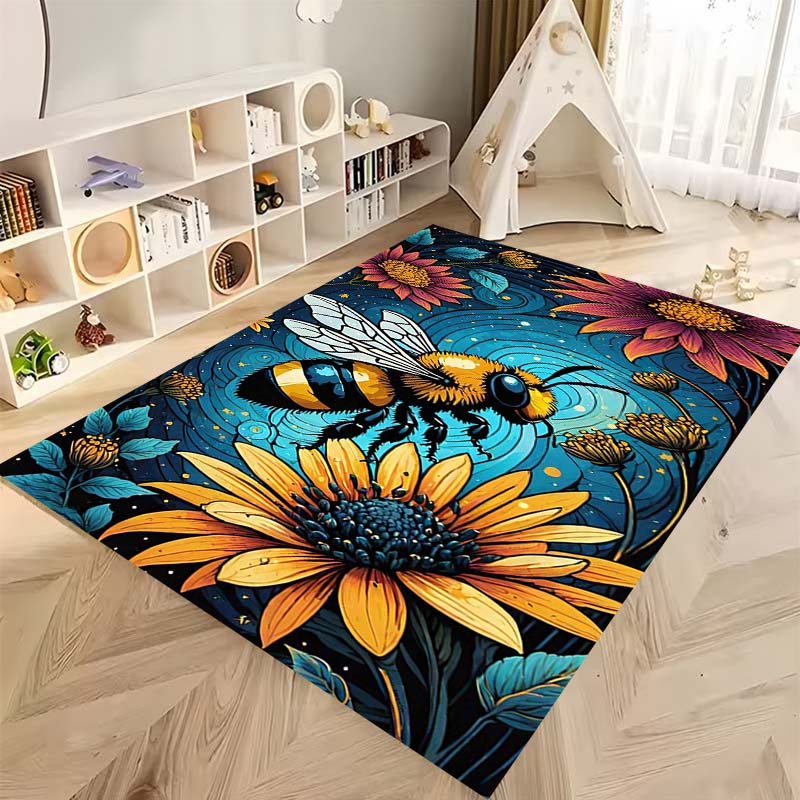 Tappeto antiscivolo con motivo a girasole 3D, flanella morbida, lavabile, fondo antiscivolo, adatto per soggiorno, camera da letto, bagno, cucina