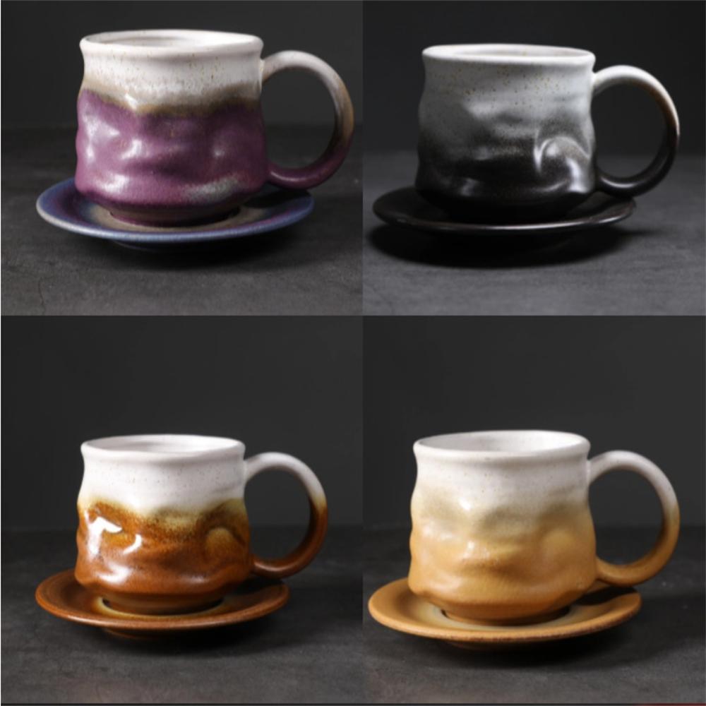 1X Japanese Style Creative Retro Ceramic Coffee Cup Mugs Saucer Set Tea Coarse Coffee Milk Cups Mug