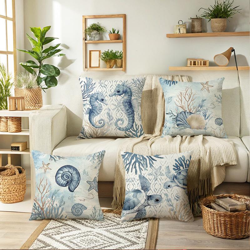 45X45 Ocean Print Pillowcase Mediterranean Style Pillow Cover Cushion Covers Home Living Room Sofa Couch Seat Decor 1Pc/4Pcs