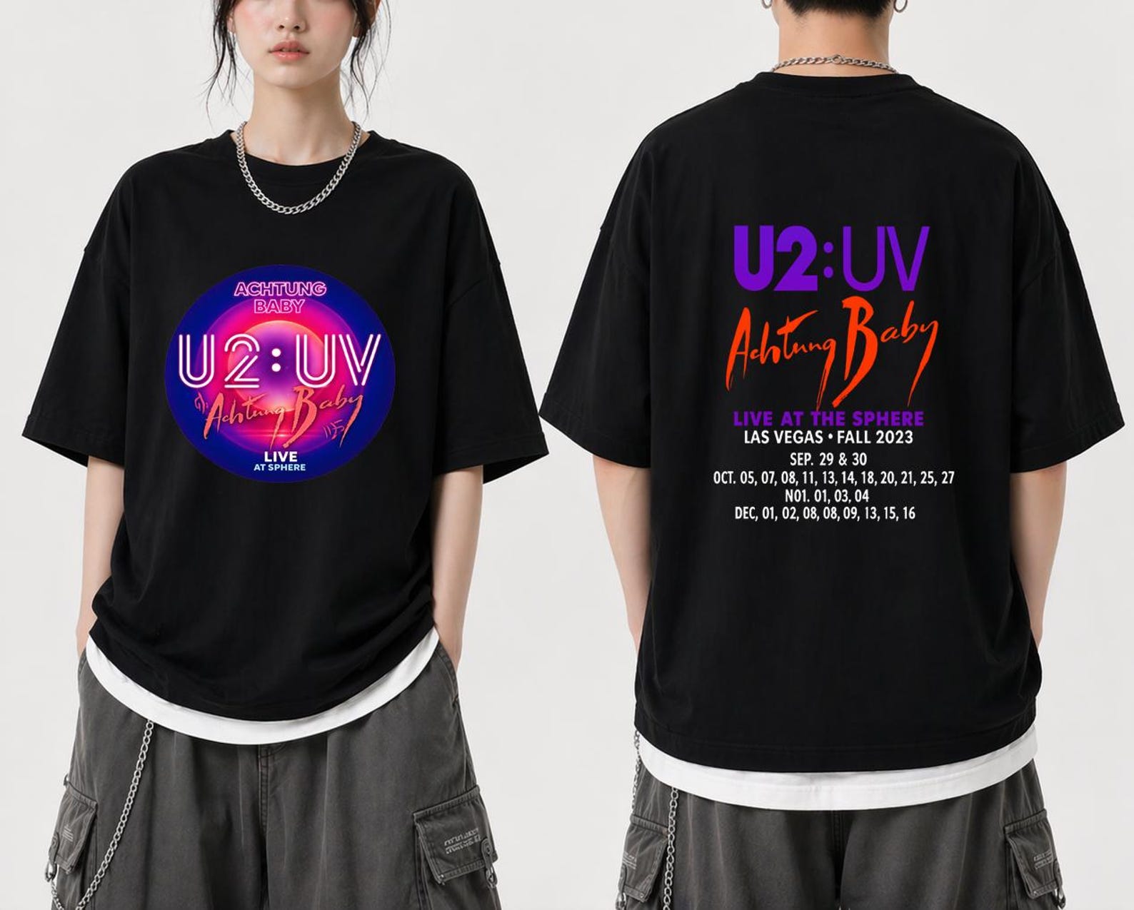 U2 UV Music Band Shirt, Live Music Tour 2023 T-shirt, Double Side Unisex T-shirt M