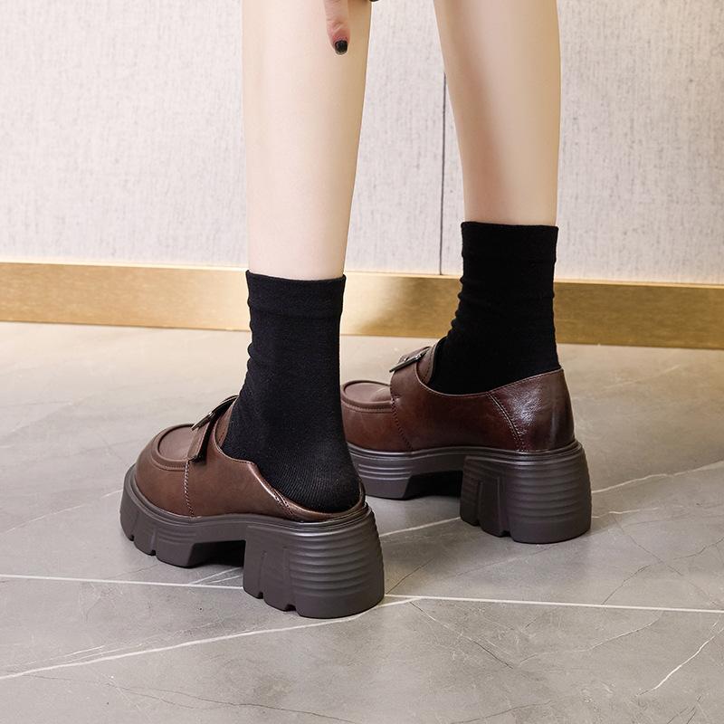 2025 Spring New Leather Platform Loafers Women's Comfortable Height Increase Soft Sole Single Shoes Small Versatile Small Leather Shoes