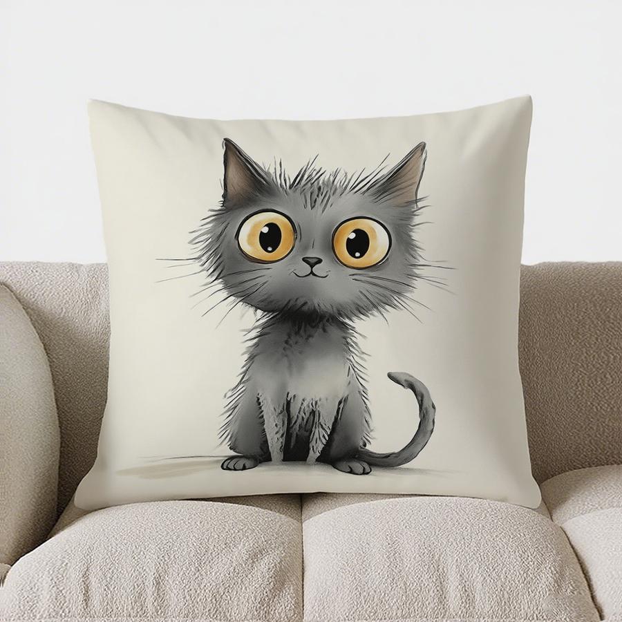 Home Decor Cute Blue Cat Reading Book Pillow Cover Pattern Cushion Cover Suitable For Sofa Bedroom Car Pillow Cover