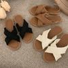 2026 Fashion Women Sandals Ladies Flat Roma Heels Knitted Summer Sandals Outside Cross Tied Leather Female Slides Woman Sandals