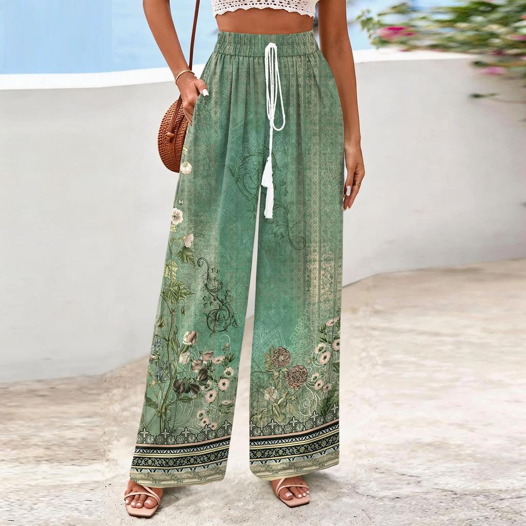Women's Wide-Leg Casual Flowy Floral Print Pants