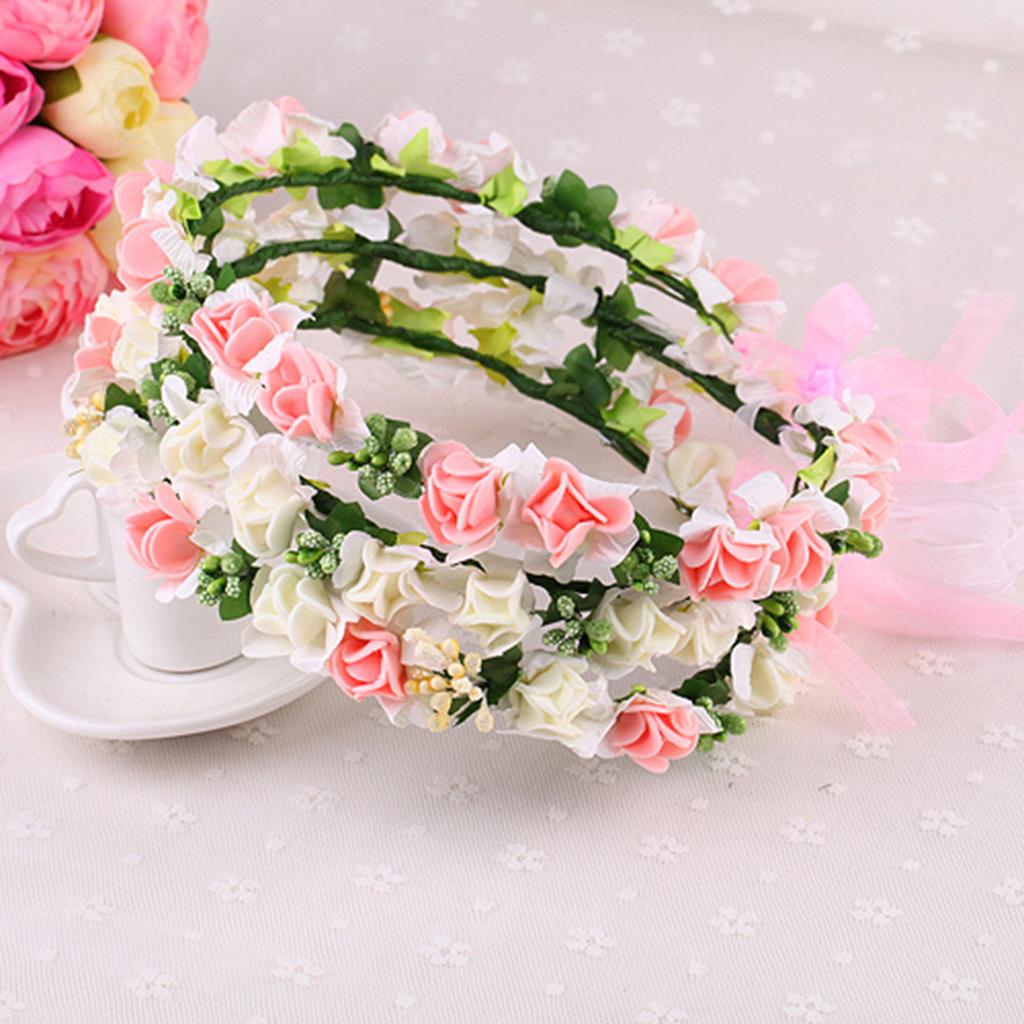 Women Garland Flower Hairband Simulated Fabric Flower and Leaf Wreath for Women Party Hairstyle Making