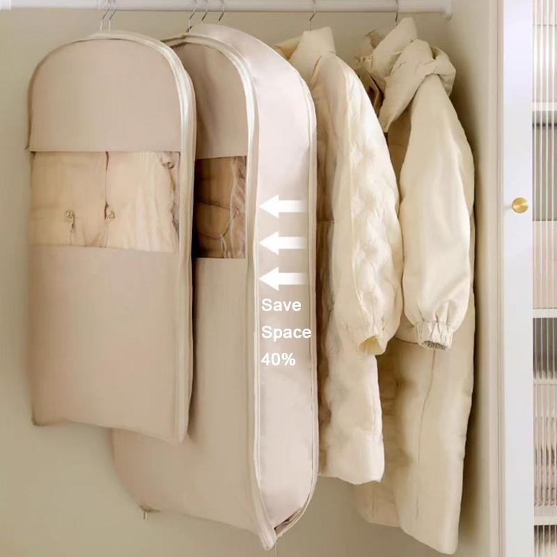Clothing Compression Storage Bag Dust Hanging Organizer Bag Wardrobe Organizer Down Jacket Overcoat Suit Storage Bags Save Space