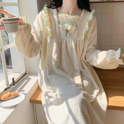 Flannel Womens Nightgown Coral Fleece Sweet Sleepshirt Nightdress Princess Winter Cute Nightwear Pajamas Long Home Dressing Gown