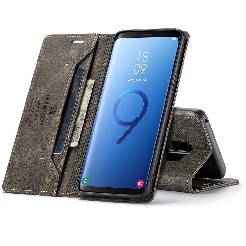 כיסוי ארנק עור וינטג' פרימיום לסמסונג גלקסי S9 / S9+ / S9 פלוס - כיסוי נפתח עם חריצים לכרטיסים, סגנון רטרו עמיד בזעזועים (4 צבעים)