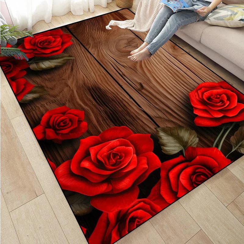 Rose Sunflower Daisy Peach Blossom Carpet Mat Colorful Flower Area Decorative Rugs for Room