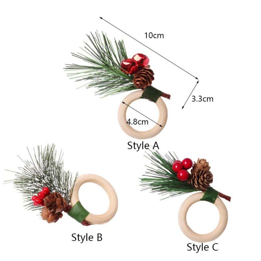 6pcs with Red Berries Christmas Pine Needle Napkin Ring Wooden Napkin Buckle Restaurant