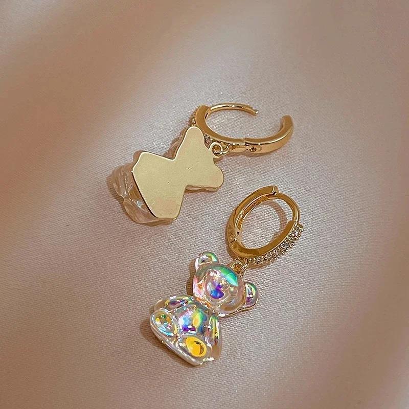 Cute Acrylic Candy Gummy Bear Dangle Earrings for Women Rainbow Bear CZ Hoop Earrings 2022 Korean Fashion Sweet Girl Zircon