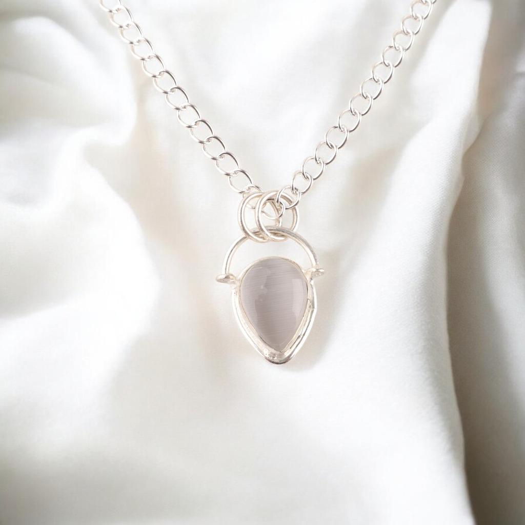 Selenite Gemstone 925 Solid Silver Jewelry Handmade White Stone Chain Pendant PP-56-38