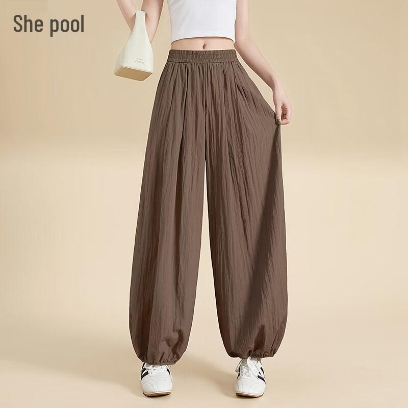 Women s Elastic Waist Drape Lantern Cropped Pants L