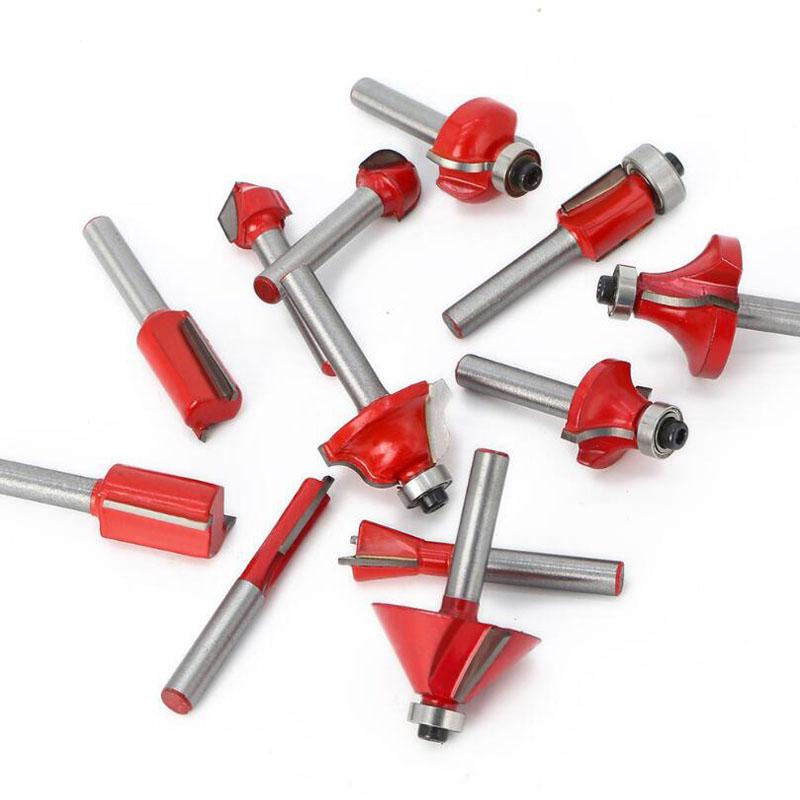12Pcs 6mm 1/4inch 8mm Shank Woodworking Router Bits Set Milling Cutter for Wood Flush Straight Chamfer Trimming Engraving Tool