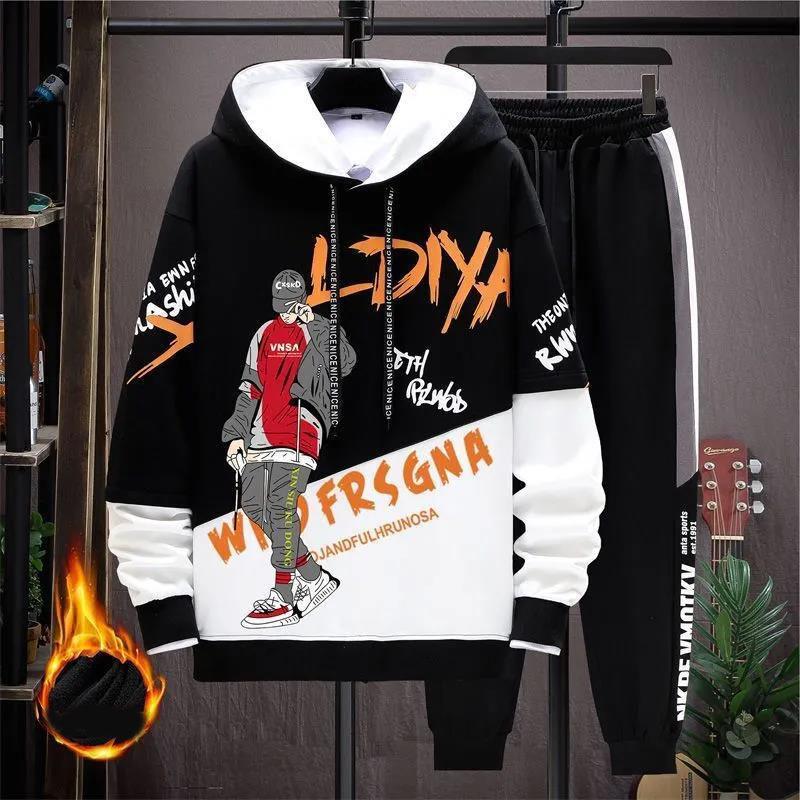 Spring Men Sports Suit Casual Hooded Pullover Thin Fleece Sportswear All-match Clothes for Teenage Students