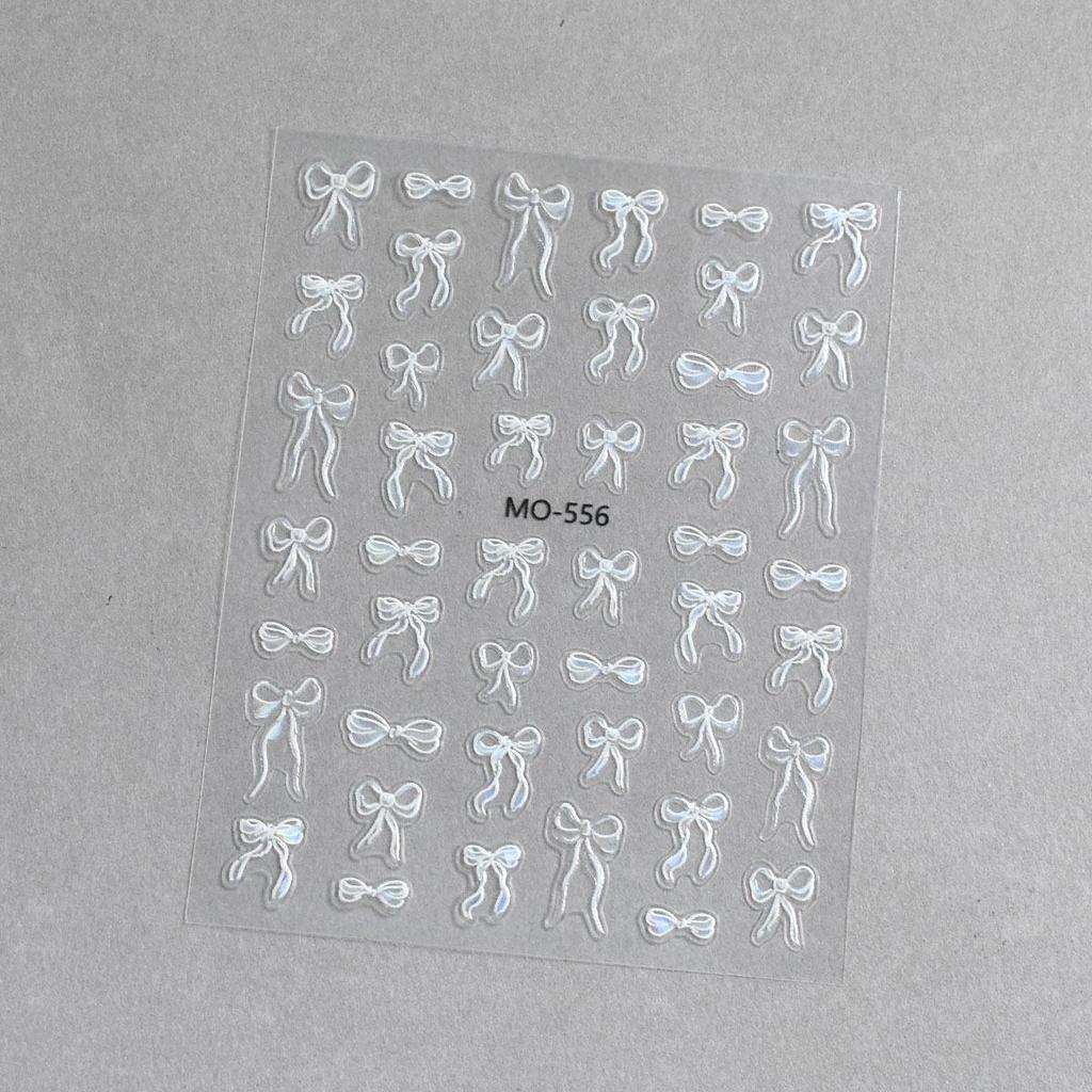 3D Pink & White Bowknot Nail Stickers - Cute Girly Ribbon Decorations