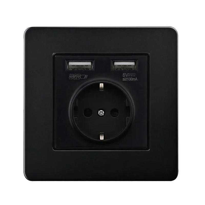 86 Type Retro Switch 1-4 Gang 2 Way Wall Light Brass Lever Toggle Switch Black Matte Stainless Steel Panel EU FR Power Outlet