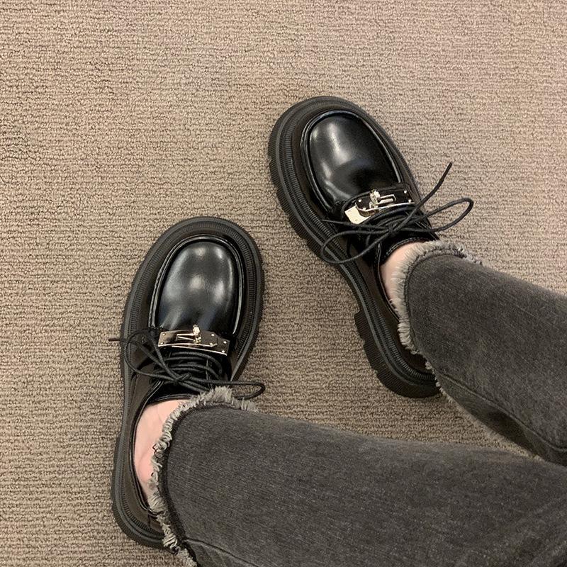 British Style Small Leather Shoes Women's 2025 Spring and Autumn New Black Retro Round Head Fashion Loafers Platform Muffin Single Shoes