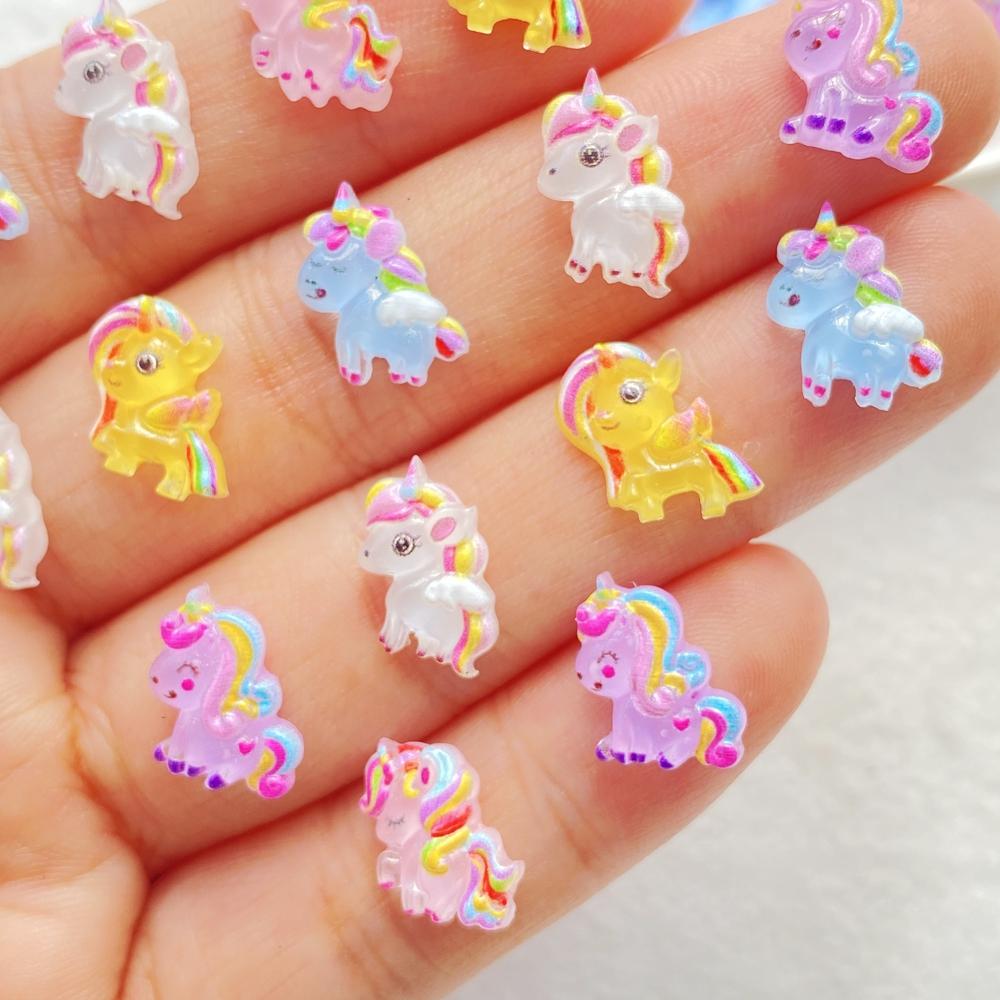 50Pcs Cute Resin Little Unicorn Pony Flat Back Ornament Jewelry Making Manicure Hairwear Accessorie