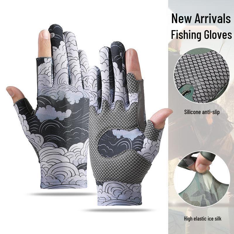 Men's Summer Breathable Ice Silk Fishing Gloves - Half Finger, Sun Protection, for Driving & Riding
