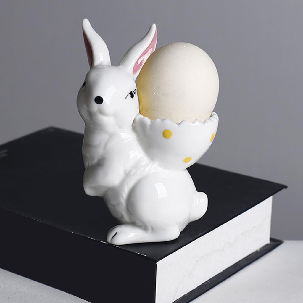 Easter Bunny Ceramic Egg Cup Ceramic Hand Painted Egg Stand Holder for Breakfast Home Holiday Decor White Rabbit