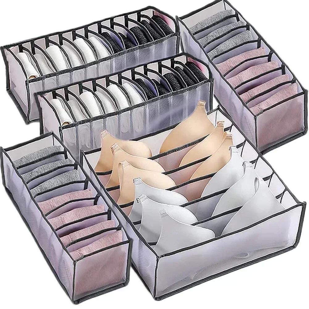NEW 6/7/11grids Foldable Underwear Underwear Socks Organizer with Dividers Clothes Storage Box Breathable Mesh Bag for Wardrobe