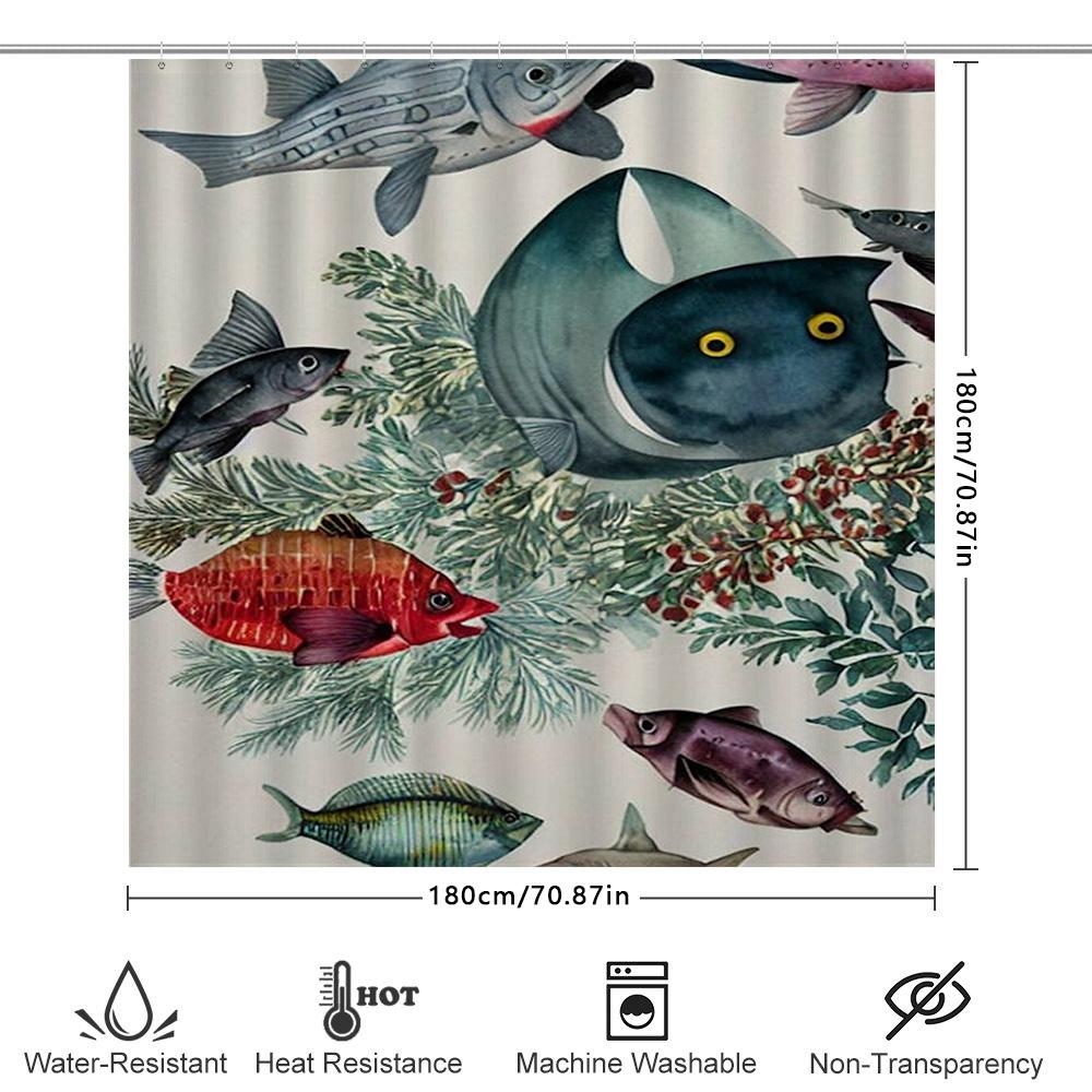 Unterwasserwelt Fisch Duschvorhang Grünes Blatt Rote Blume Design Für Badezimmerdekorationen Wasserdichtes Gewebe Mit Haken