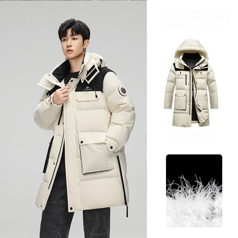 

Мужская куртка-пуховик осень-зима новый модный тренд длинная толстая куртка с капюшоном и воротником-стойкой 3XL бежевый