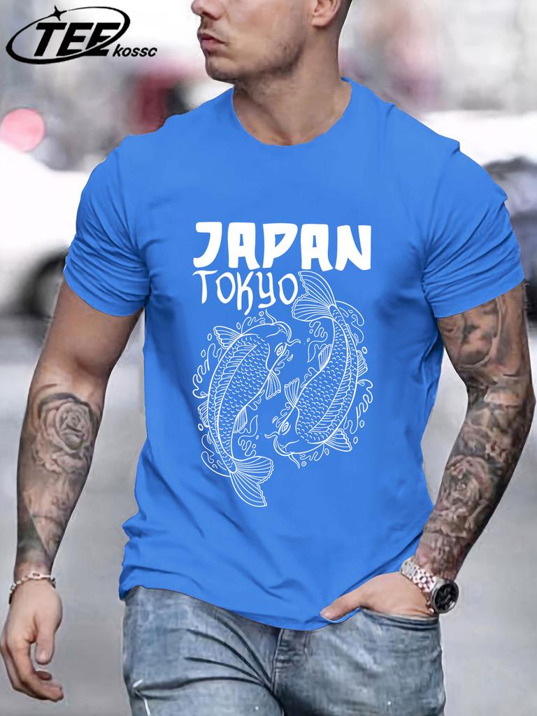 Japan Tokyo Harajuku Koi Printing Mens T Shirt Cotton Loose TShirts Summer New Fashion Clothes Male Casual AllMatch Sportswear