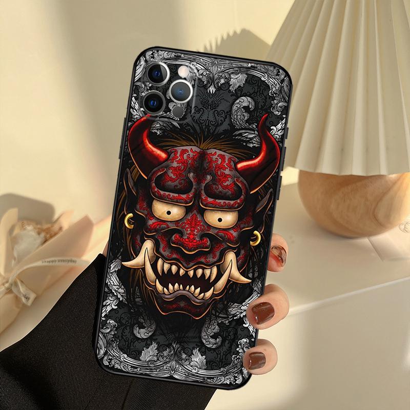 Samurai Oni Mask Phone Case For iPhone 13 16 15 11 12 14 17 Pro Max 12 Mini 15 16 Plus 16e 17 Air Cover Funda