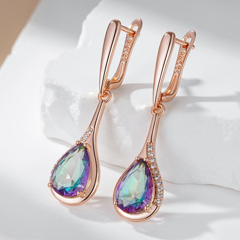 Trendy Water Drop Colorful Natural Zircon Long Drop Earrings For Women  Rose Gold Color Unusual Daily Fine Jewelry Gift