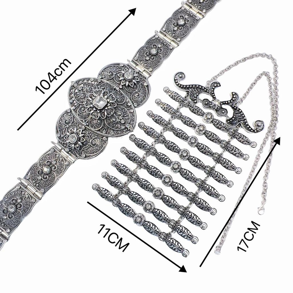 Caucasian Ethnic Rhinestone Women's Waist Belt & Breastplate Set