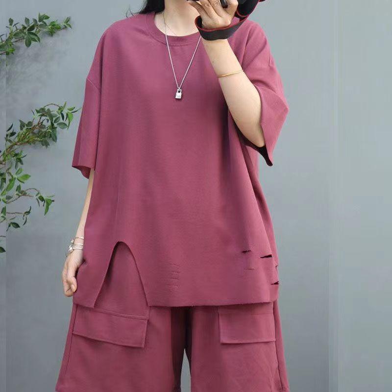 

100.00кг Короткий рукав Шорты Модный Повседневный Костюм для упражнений Plum Red 2XL Code [Suggested 65.00 kg-72.50 kg]]