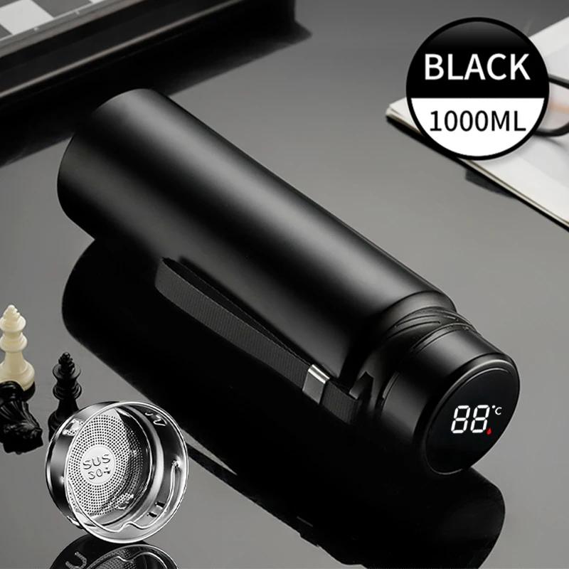 

1л термобутылка для воды, дисплей температуры, термос из нержавеющей стали, термосы, термос для воды, чая, посуда для напитков 1000ml чёрный