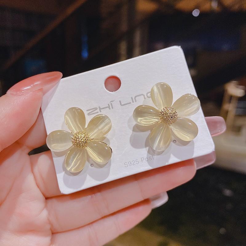 opal flower earrings versatile temperament fresh stud earrings simple cold wind earrings