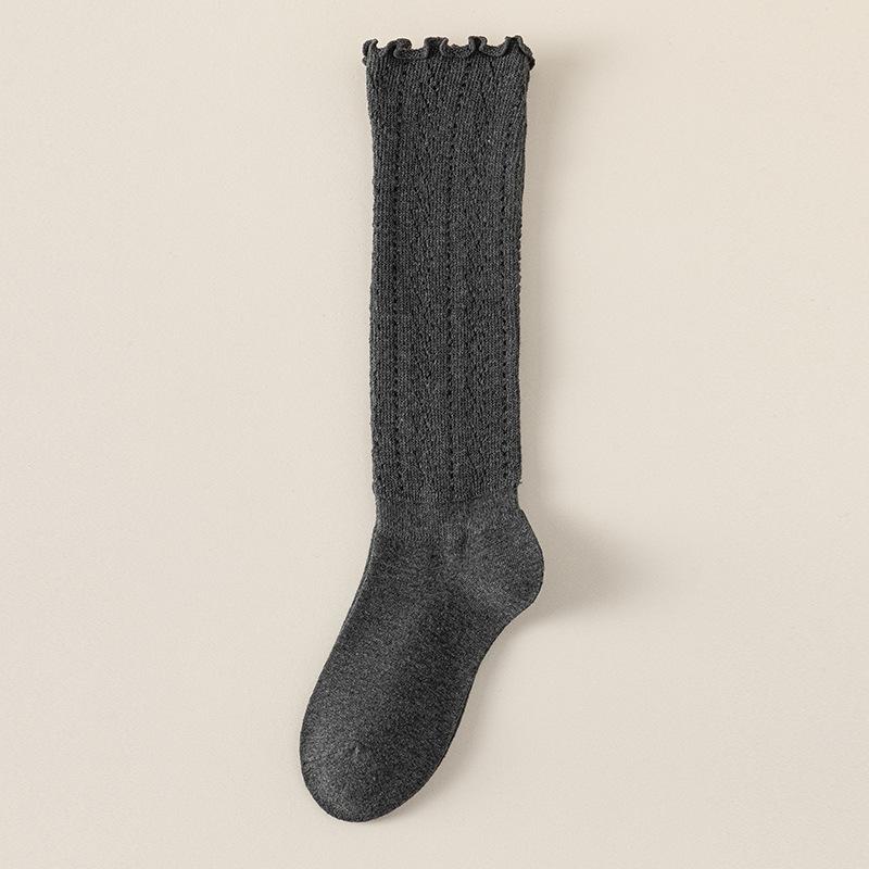 Calf Socks for Women in Autumn and Winter, Long, Hollow, Loose Lace, High, Black Ear-trimmed, Boneless Cotton Socks