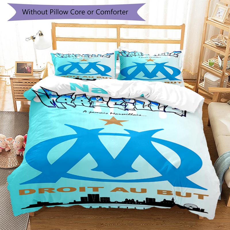 3pcs Custom Name Olympique De Marseille Bedding Set Duvet Cover Closure Includes 1 Duvet Cover & 2 Pillowcases, Soft and Comfortable for All Seasons.