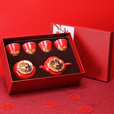 Persimmon Kung Fu Tea Set Everything Wishes Persimmon Persimmon Ceramic Gift Box Companion Red Festive Wedding Gift