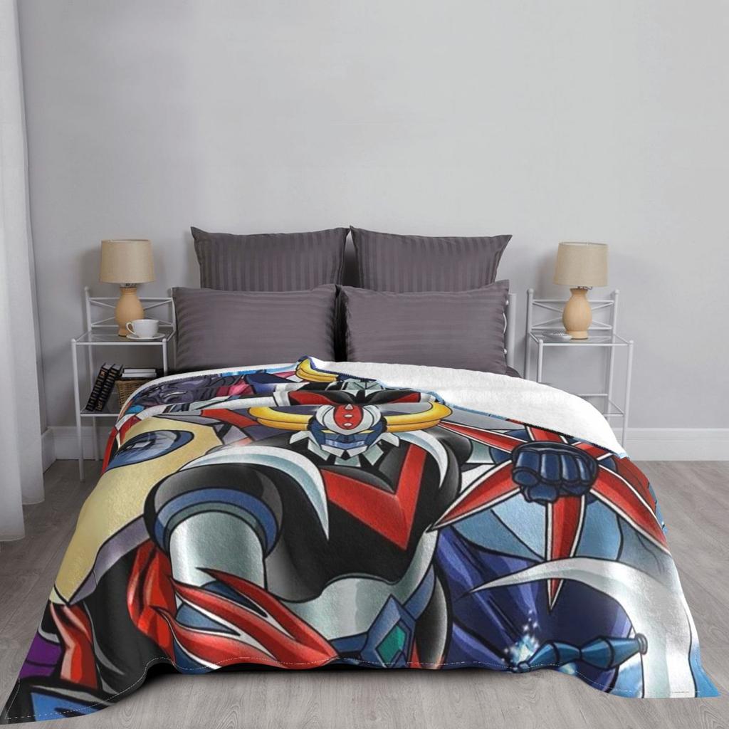 UFO Robot Goldorak Grendizer Anime Mechanical Warrior Blankets Soft Warm Flannel Throw Blanket Plush for Bed room Picnic Couch